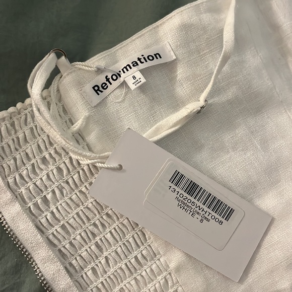 Reformation huckleberry white linen summer dress NWT size 8 - Picture 6 of 15